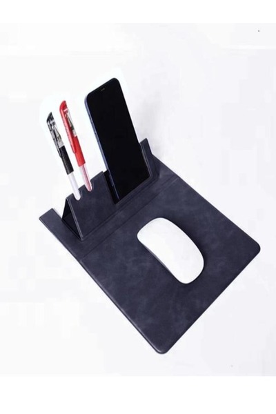 Generic 3-in-1 Desk Mat: Mouse Pad, Phone Stand & Pen Holder – Waterproof, Black, 37x22.5cm