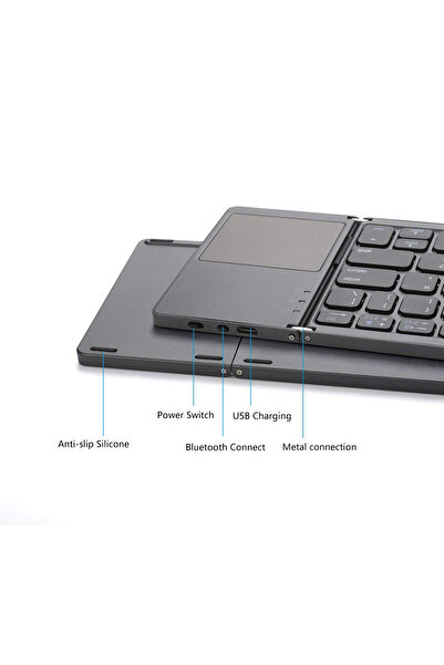 Generic Foldable Wireless Bluetooth Keyboard with Touchpad – Portable Rechargeable Mini Keyboard