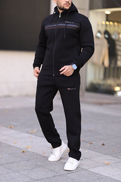 Fors Life Relaxed Men's Cotton Inside K Hooded Tracksuit Set, Black