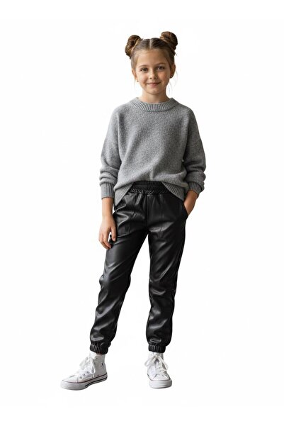 Masal Dünyası Bursa Girls' Leather Trousers with Elasticated Pockets, Ages 6-16