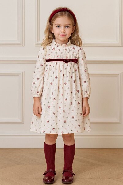 La reina petite فستان مورد ناعم بطابع كلاسيكي وفيونكة عنابي