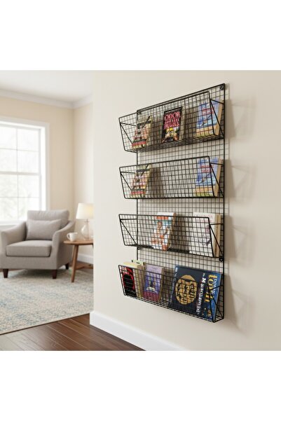 GO DEKOR İskandinav YENİ Metal 4 Gözlü Kompakt Kitaplık/Dergilik/Gazetelik 120X63