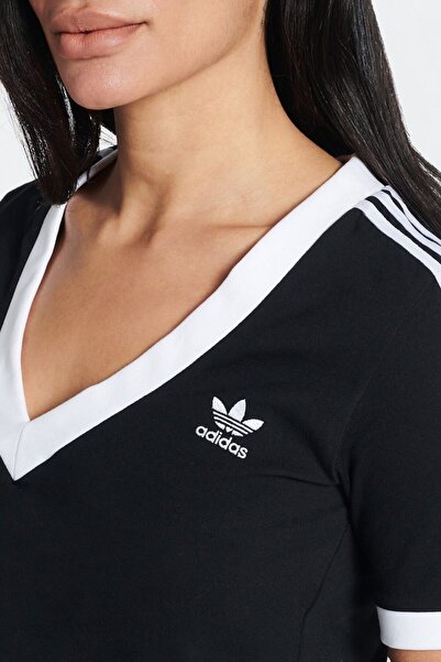adidas Women's T-Shirt Top, Originals, V-Neck, Black, Cotton
