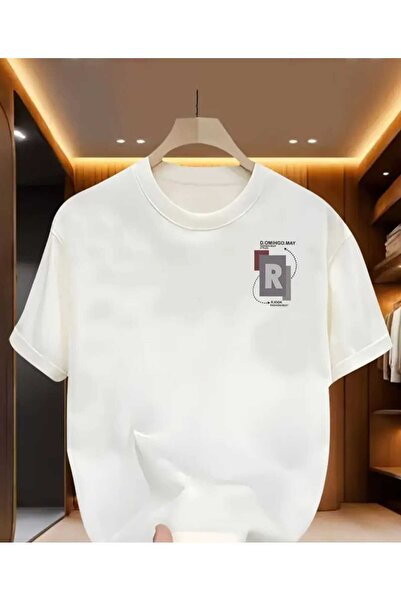 ORVIO Group Minimalist Geometric'R' Letter Printed T-Shirt