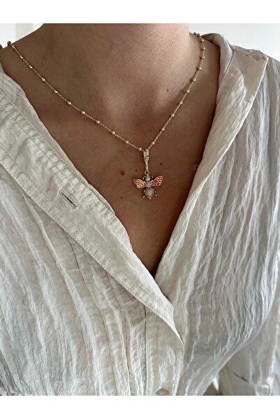 Charmist 14K Çelik Üzeri Altın Kaplama Turuncu Arı Kolye