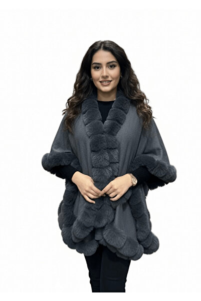 alqarat Luxurious Faux Fur Trimmed Wool-Blend Poncho