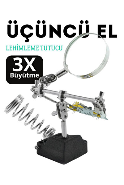 Arduino Lehimleme İçin PCB Tutucu – “Üçüncü El” Büyüteçli Stand (OT-INL60)