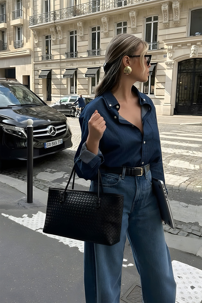 LOVELYSTORE حقيبة باجيت طويلة متوسطة الحجم بتفاصيل محبوكة (37x24)