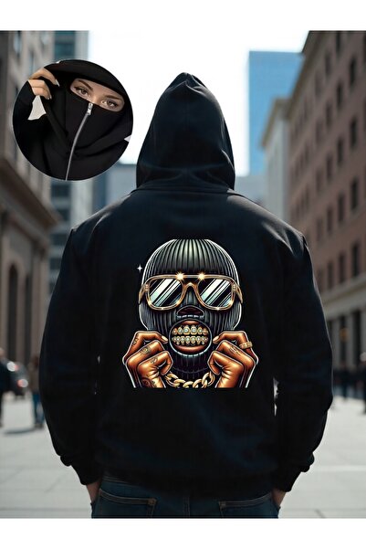 ship master سويت شيرت يونيسكس بقناع النينجا 3 Thread O قصة فضفاضة K بغطاء رأس...