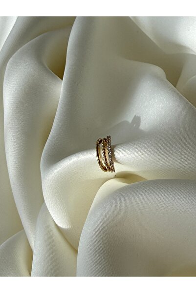 NB STEELORA أقراط من حجر الزركون باللون الذهبي النحاسي مكونة من 3 صفوف