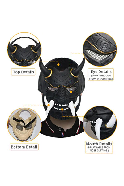 ELMHURST Japanese Demon Samurai Kabuki Hannya Mask, ideal for Halloween, masquerade, New Year, black