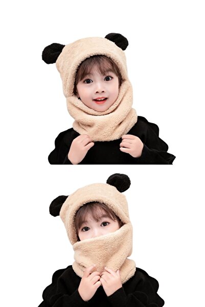 Nurnivus 7-10 Years Old Cute Panda Eared Children's Hooded Plush Beanie Welsoft Windproof Neck Collar Beanie