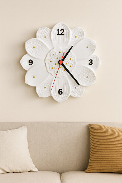 Karra Art Beton Çiçek Desenli Duvar Saati – Sessiz Mekanizma, Dekoratif Tasar...