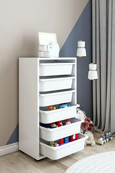 DEKOZUM KİDS 6 Sepetli Oyuncak Dolabı Organizer Saklama Depolama Box Beyaz-Beyaz