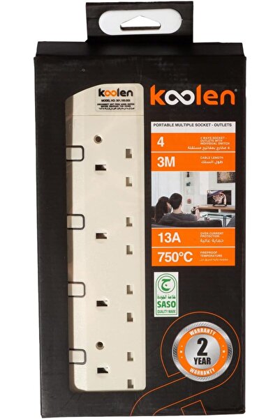 Koolen Plug Socket with 4 Outlets, 3 Meter Cable