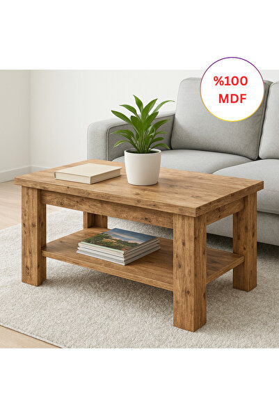 Kydonia Home Tamamen MDF Dikdörtgen Raflı Orta Sehpa 50x80 Cm