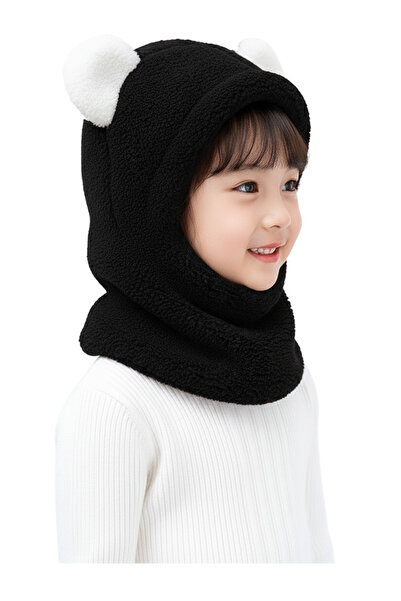 Nurnivus Cute Teddy Bear Panda Children's Hooded Ear Plush Beanie Welsoft Windproof Hat with Neck Collar