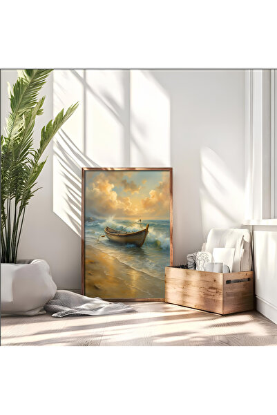 alphobitasarım Apus de soare, mare, barcă cu vâsle și valuri în culori uimito...