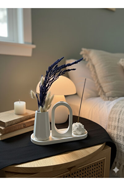 yansı home Dekoratif Halo Minimal Oval Figür Seti | Vazo & Lotus Çiçeği Tütsü...
