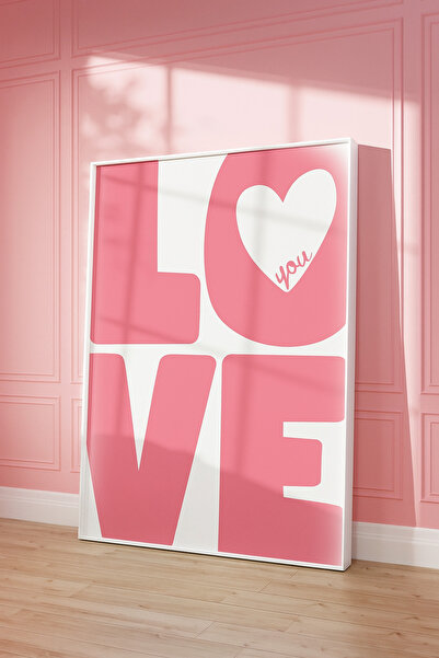 NT Handmade Laminated Framed Pvc Protected Pink Love Written Uv Printing Mdf Wall Painting Set