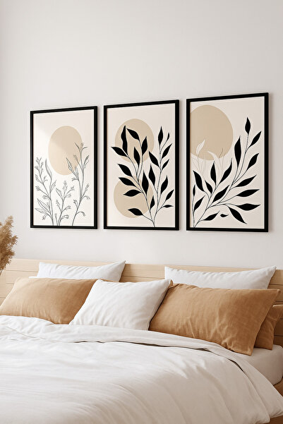 NT Handmade Laminated Framed Pvc Protected 3-Piece Abstract Leaf Pattern Uv Printing Mdf Wall Painting Set