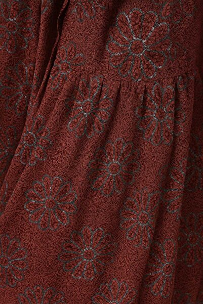 Liva Burgundy winter evening dress decorated with floral sequins