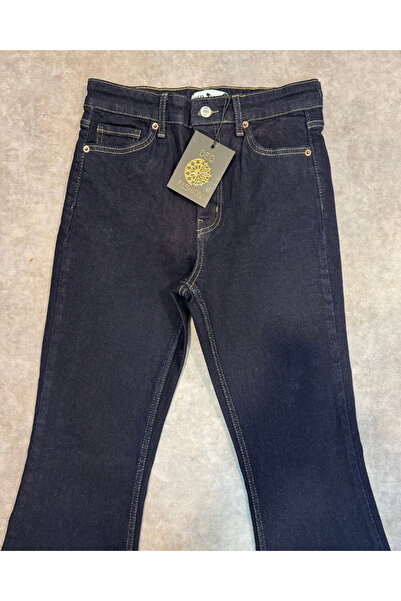 deqfashion Women's Dark Navy Blue High Waist Flared Jeans