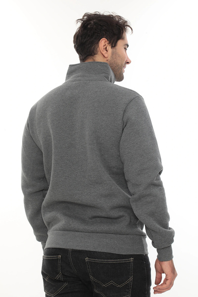 PHANTOM JEANS Ανδρικό φούτερ με γκρι χρώμα, κανονική εφαρμογή, κανονική εφαρμογή, με φλις εσωτερικά, μισό φερμουάρ, όρθιο γιακά, βαμβακερό φούτερ