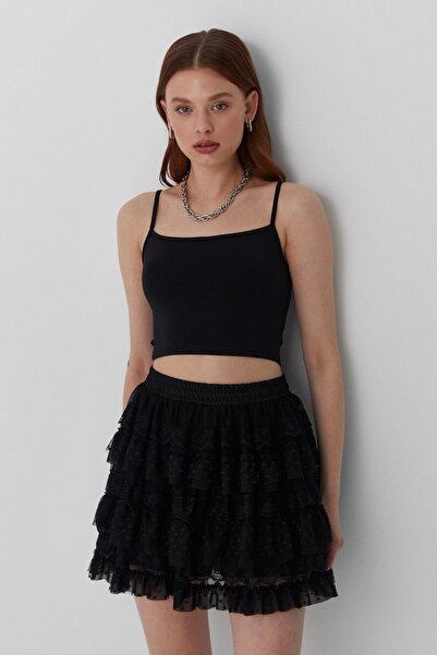 MARKALİSTE Tulle Ruffled Shorts Mini Skirt Black