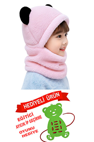 Nurnivus 7-10 Years Old Cute Panda Eared Children's Hooded Plush Beanie Welsoft Windproof Neck Collar Beanie
