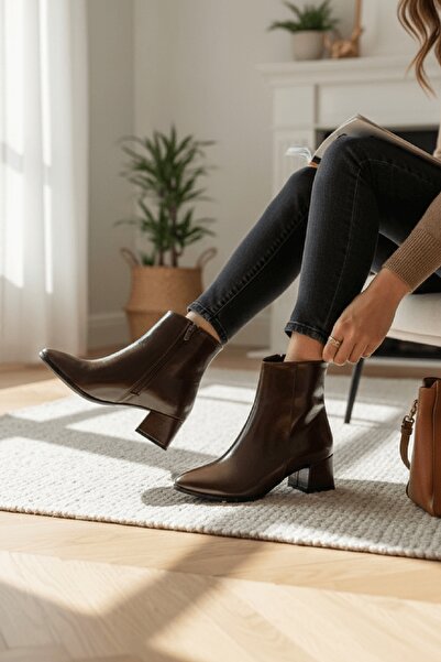 DİVOLYA Fiamma Brown Wrinkled (5 cm Heeled) Daily Use Women's Boots