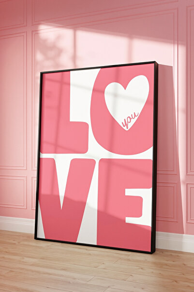 NT Handmade Laminated Framed Pvc Protected Pink Love Written Uv Printing Mdf Wall Painting Set