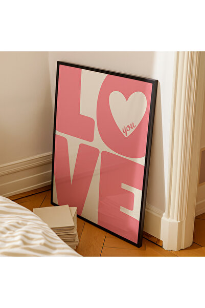 NT Handmade Laminated Framed Pvc Protected Pink Love Written Uv Printing Mdf Wall Painting Set