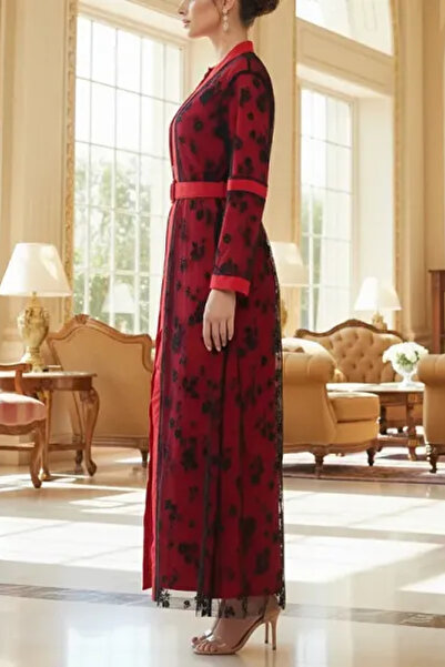 Muchmy Women 2 Pieces Abaya Dress Top Mesh Inner Dress Full Sleeves Belt Womens Arabic Long Abaya Set