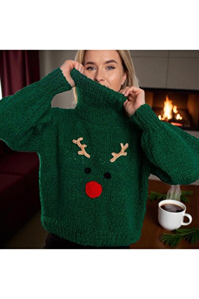 Charme Elegant el örgüsü yılbaşı temalı kadın kazak