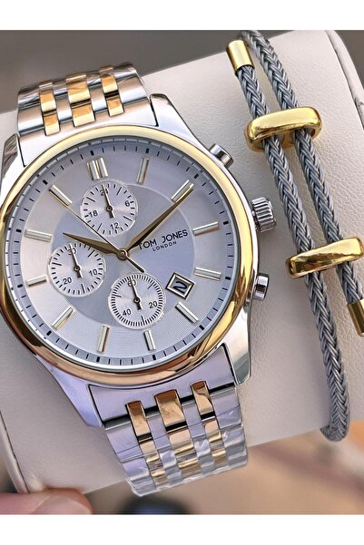 Tom Jones Men's Wristwatch 10080 with Bracelet Gift, Steel Strap, 3 Atm Water Resistant, 2 Years Warranty.