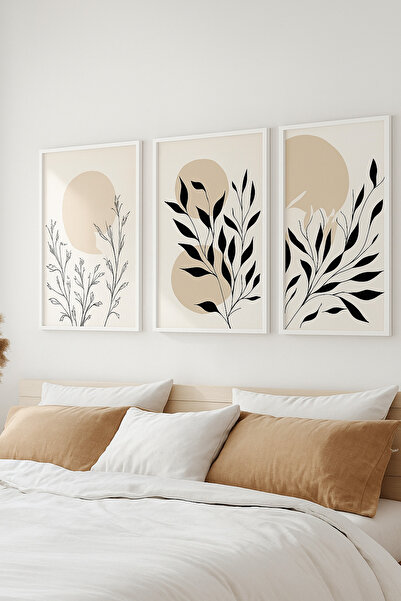 NT Handmade Laminated Framed Pvc Protected 3-Piece Abstract Leaf Pattern Uv Printing Mdf Wall Painting Set