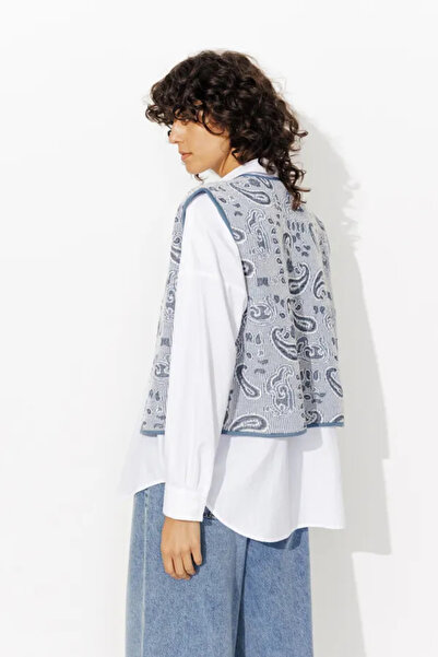 İHRACATFAZLASI Blue Patterned Quilted Vest