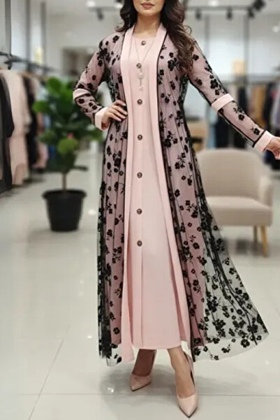 Muchmy Women 2 Pieces Abaya Dress Top Mesh Inner Dress Full Sleeves Belt Womens Arabic Long Abaya Set