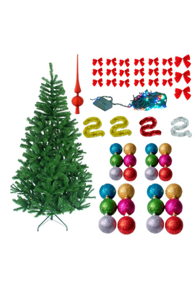 VENTART Artificial Christmas tree 1.80m, with stand included, with 45 decorations + 10m LED installation