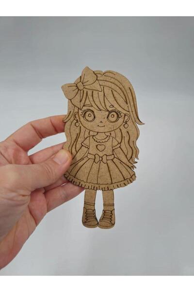 Mu Art Ahşap 1 Adet Ahşap Sevimli Kız no10 Boyama Seti Okul Dıy Etkinlik Akti...