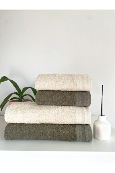 towboo طقم حمام قطني صديق للبيئة مكون من 4 قطع (كاكي، بيج)