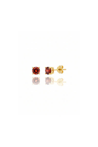 bymissmücevherat 925 Ayar Gümüş Gold Renk Kırmızı Garnet Tek Taş Küpe | 4 mm ...