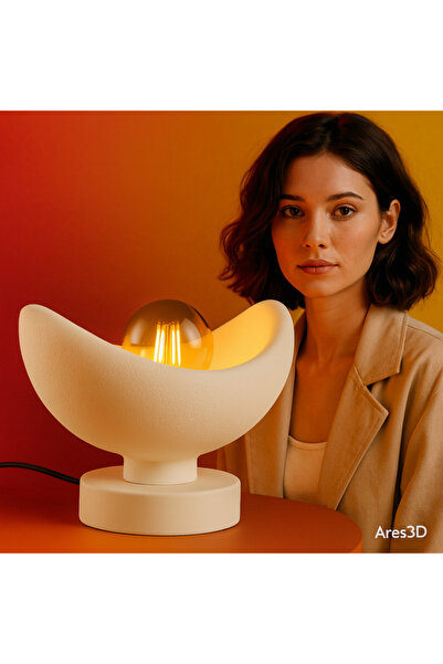 Ares Home Rustik Beton Görünümlü Masa Lambası, Salon Oda Modern Abjur 20 x 30...