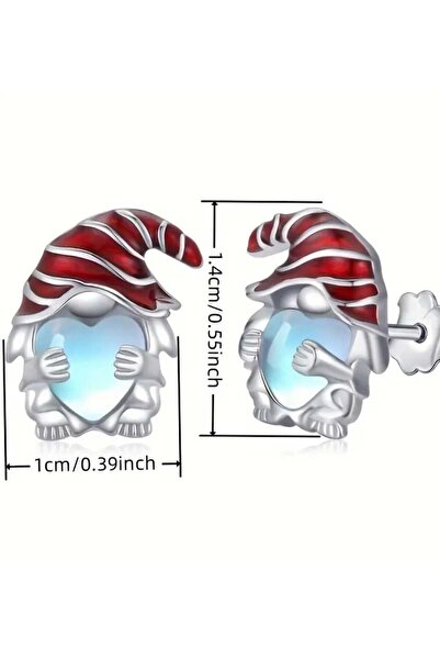 sarıyer silver Christmas Themed Heart-Shaped Stone Santa Claus Steel Screw Earrings Daily New Year Concept Earrings