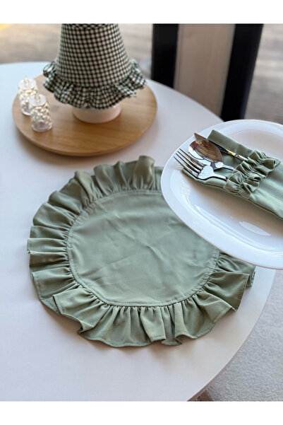 KaiAtelier 6Lı Minty Keten Fırfırlı Yuvarlak Supla / Amerikan Servis