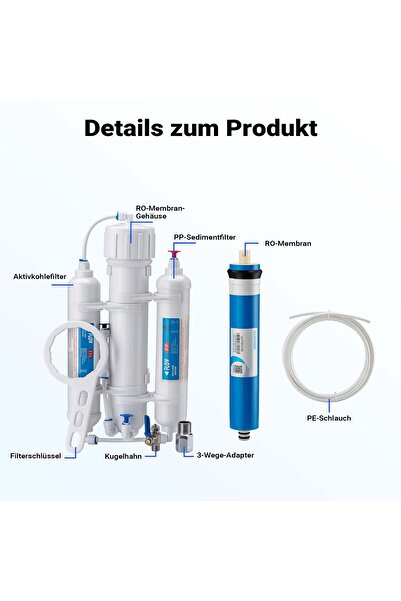 Naturewater 3 Stage Water Filter, Reverse Osmosis 190l/day 50GPD, Water Treatment System
