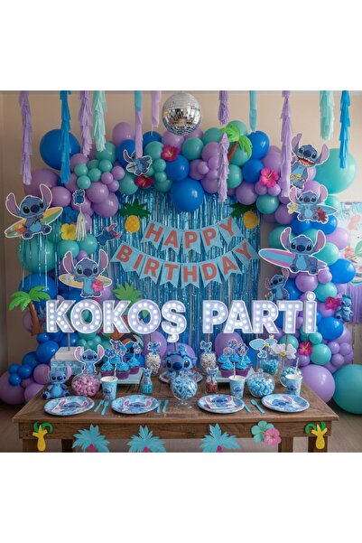 Kokoş Parti Lilo & Stitch Temalı Doğum Günü Balon Seti 50 Adet – Parti Süsleri
