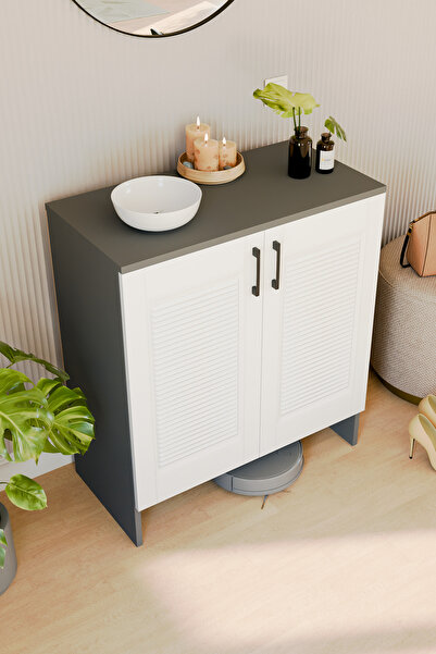 interGO Retro MDF Membran Kapaklı Çok Amaçlı Dolap Erzak Dolabı Kiler Dolabı Mutfak Dolabı