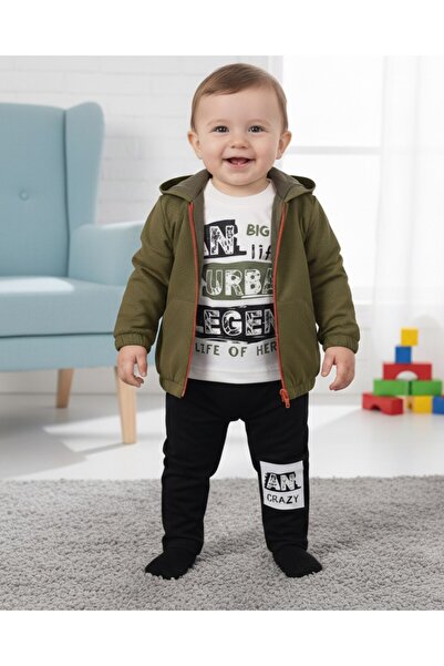 voyyo kids baby Baby Boy Raincoat Hooded , 3 Pieces Transitional Lower Upper Set L 3-6-9-12-18 Months